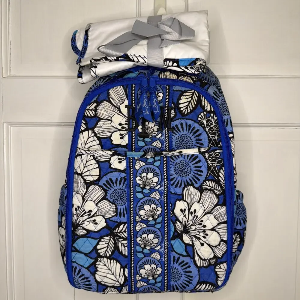 Vera Bradley Blue Bayou Diaper Bag Pad Quilted Backpack Travel Work School Gift